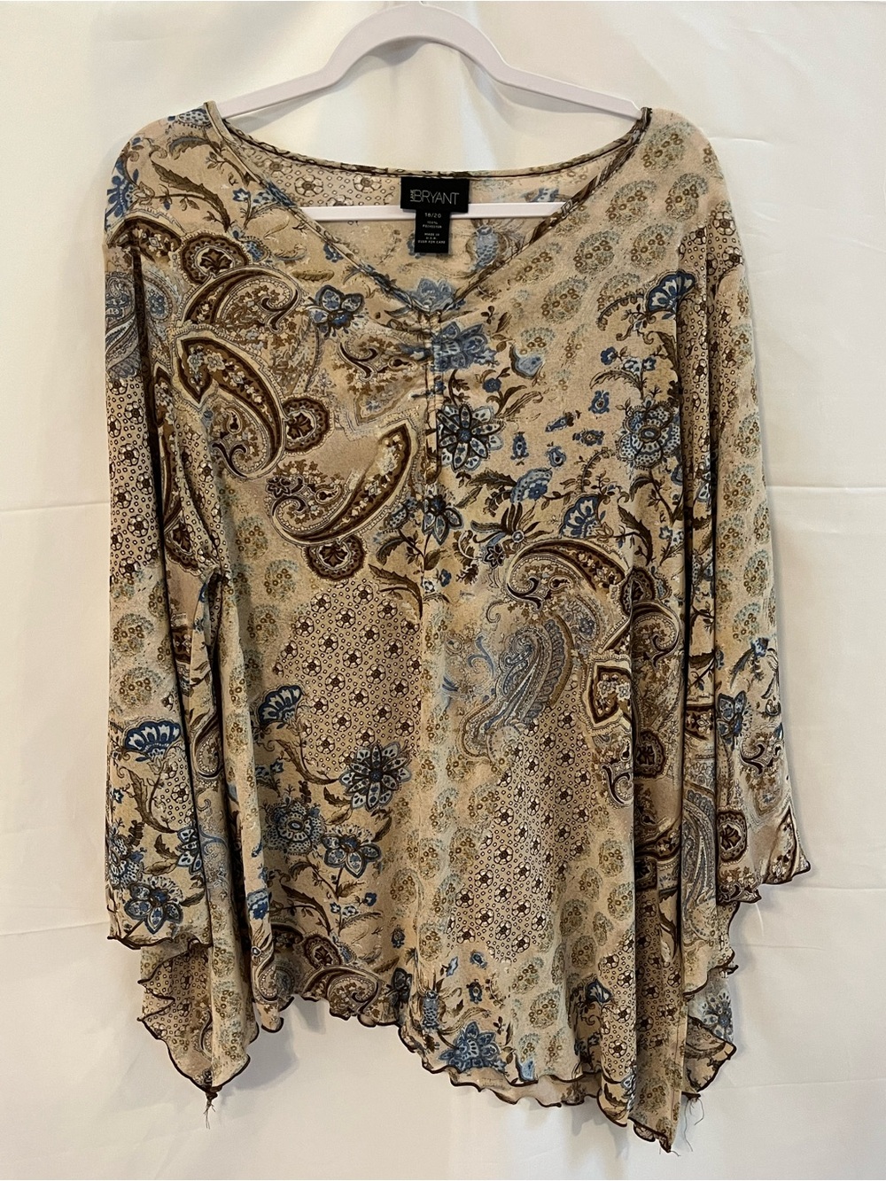 Lane Bryant Beige and Blue Paisley V-Neck Tunic